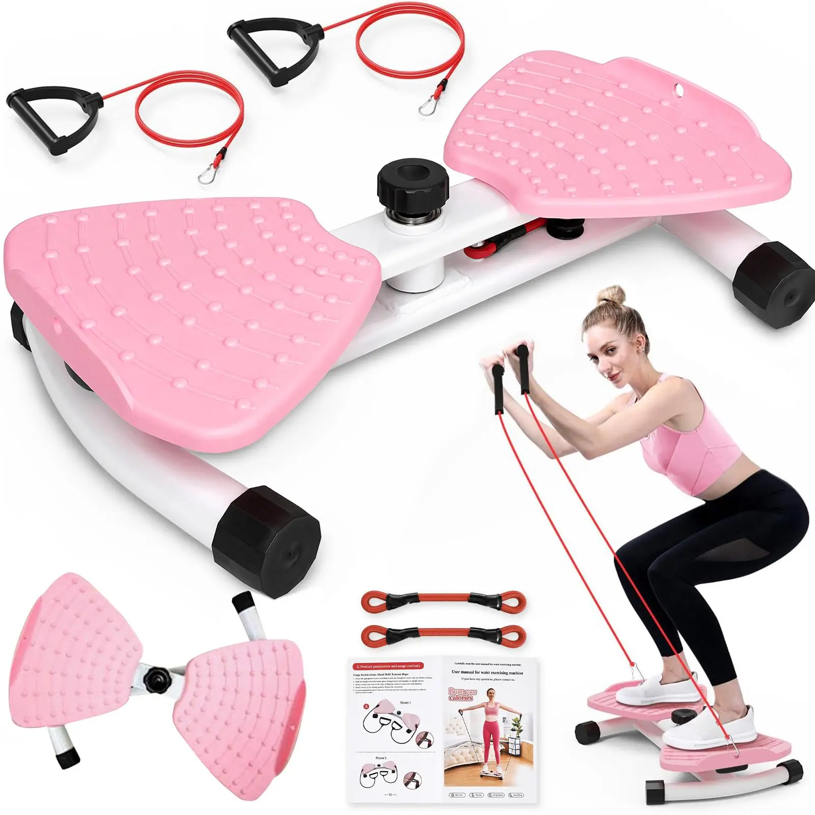 Waist Twist Machine  300 lbs Capacity Anti-Slip Noiseless  Workout Equipment for Women Home Gym Portable with Elastic Ropes