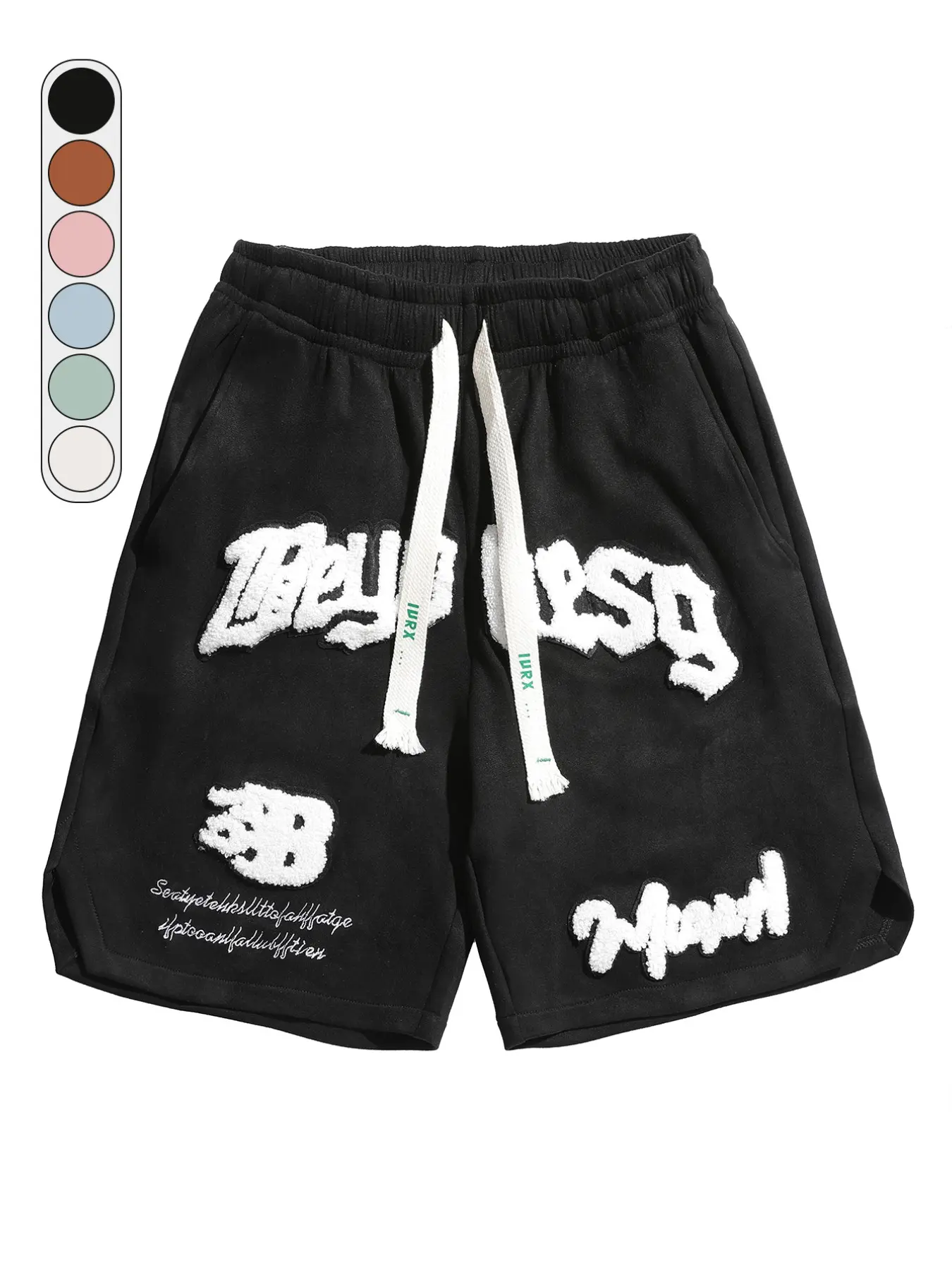 Men's Letter Embroidery Patched Drawstring Waist Suede Shorts, Regular Fit Casual Pocket Design Shorts for Summer, Fashion Men's Bottoms for Daily Wear,  Shorts for Men