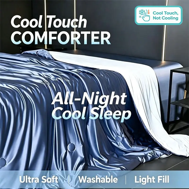 Double Sided Silky Cool Touch Summer Comforter, Breathable Satin Bed Blanket, Lightweight Quilt Duvet for King Queen Twin Full Beds