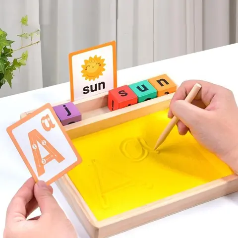 Wooden Sand Art Board Toy, 1 Set Learning English Word Spelling Practice Toy, Early Education Toy for Teenager, Birthday Gift, Early Learning Tool