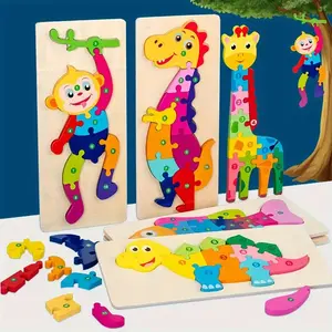 Montessori 3D Wooden Puzzle, Cartoon Animal Numbered Large-Piece Building Blocks, Educational Toy, Suitable for Boys and Girls Colorful Animal Puzzles Develop Motor Skills and Cognitive Abilities, Early Learning Toys | Vibrant Puzzle Designs