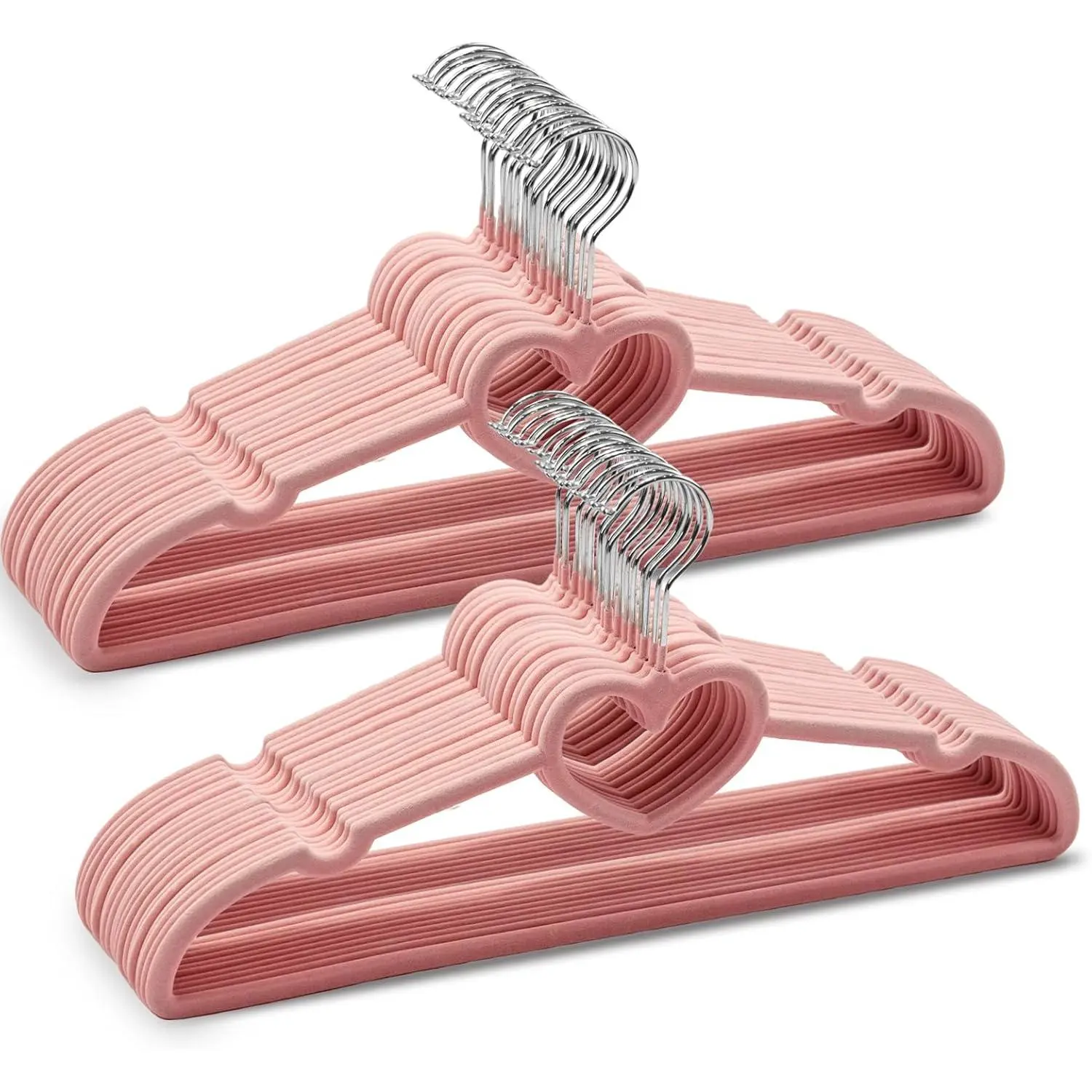 50 Pack Velvet Pink Hangers, Cute Heart Clothes Hangers with 360 Degree Swivel Hook, Non-Slip Thin Felt Hanger for Adult, Coat, Dress, Shirt, Jacket, Pants in Closet