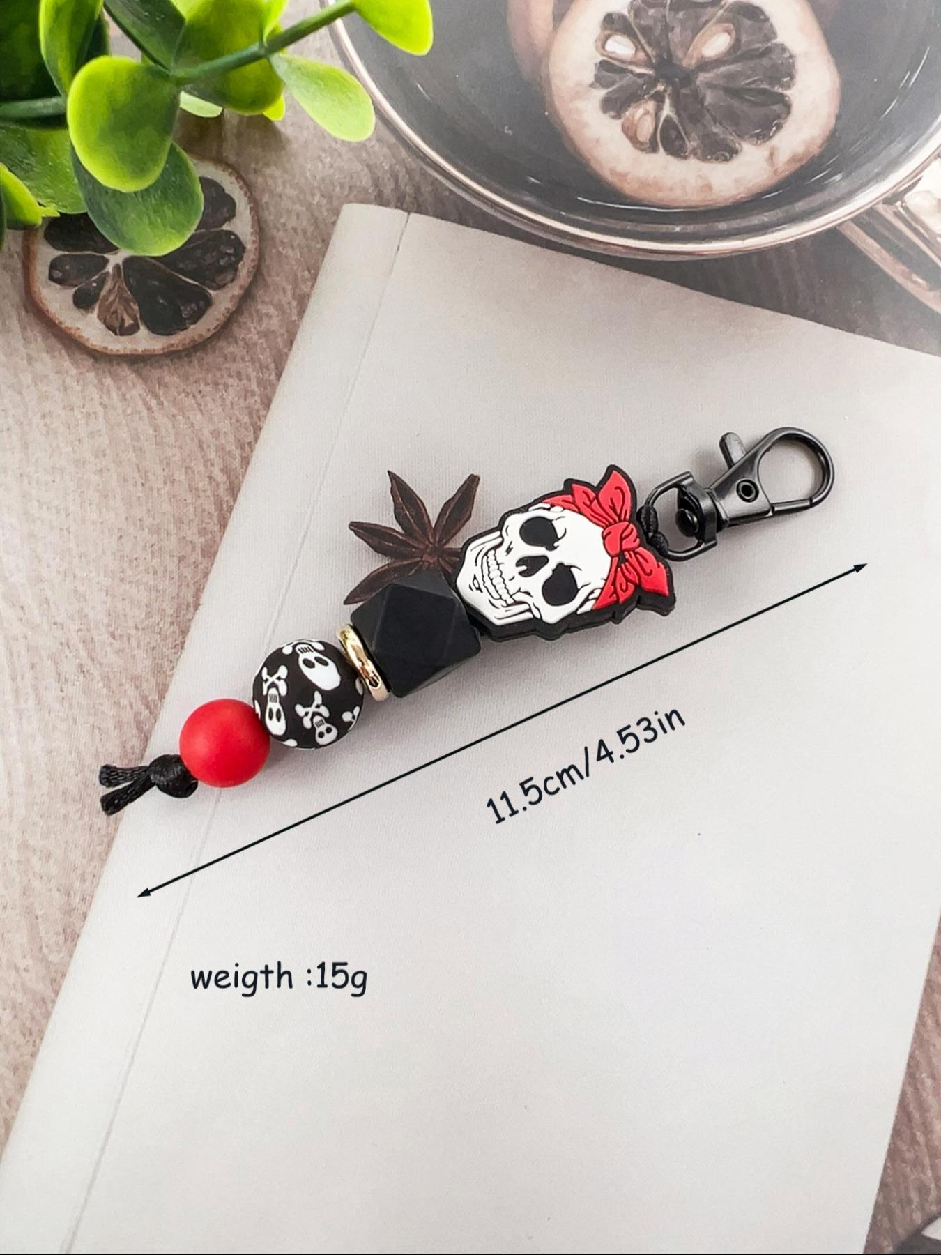 Creative Skull Design Beaded Cute Charms Keychain, Bag Charm, Novelty Silicone Beaded Keychain for Car Keys, Cute Keychain, Fashion Accessories for Women & Men As Gift, Charms, Halloween, Cute Keychain Accessory