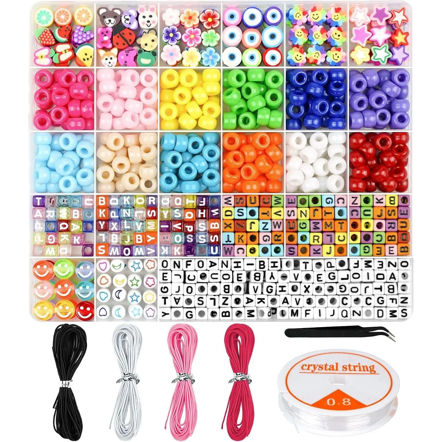 Bracelet Making Kit with Pony Beads, Kandi, Polymer Clay, Smile Face & Letter Beads - DIY Jewelry Making Arts Crafts Gifts for Girls Age 6-12