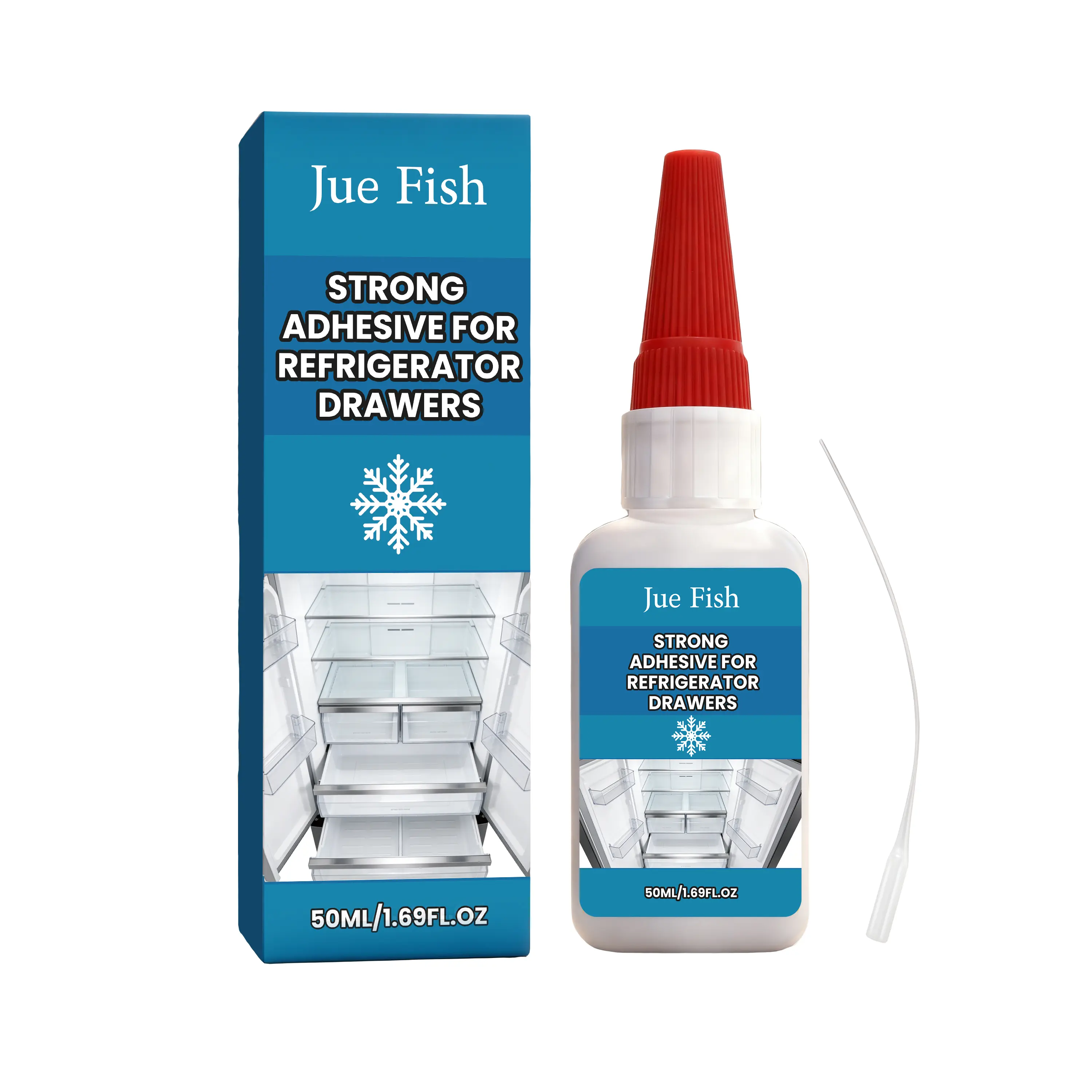 Jue Fish Nano-Adhesive Refrigerator Drawer Organizer - No Nails Needed, Firmly Adheres to Various Refrigerator Components, Home Care All-Purpose Household Organizing Supply with Powerful Hold, Pure Glass Deep Design