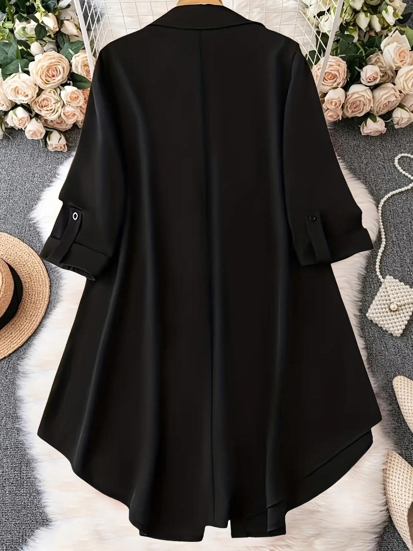 Plus-Size Solid Long Sleeve Button Front Shirt, Casual Collared Top for Spring & Fall, Women's Clothes for Daily Wear