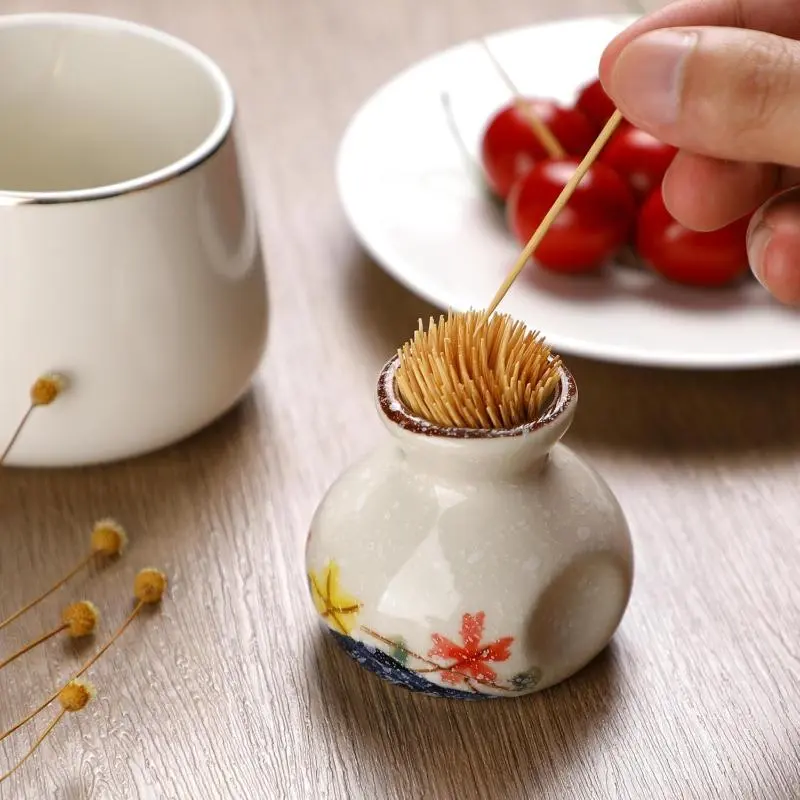 One toothpick box, ceramic toothpick container, household kitchen and dining room porcelain toothpick dispenser, table decoration, can be used for flower arrangement and cotton swab storage