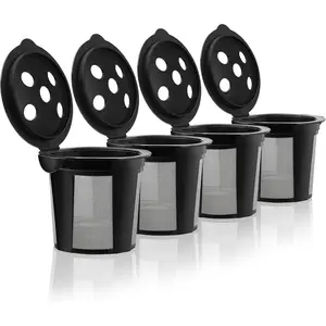 4 Reusable K Cups for Keurig K Supreme, K Supreme Plus, K Slim with Multistream Technology, K-Duo Hot & Iced Single Serve (Gen 2) - 4 Black Refillable Kcups Coffee Filters for Keurig Coffee Makers