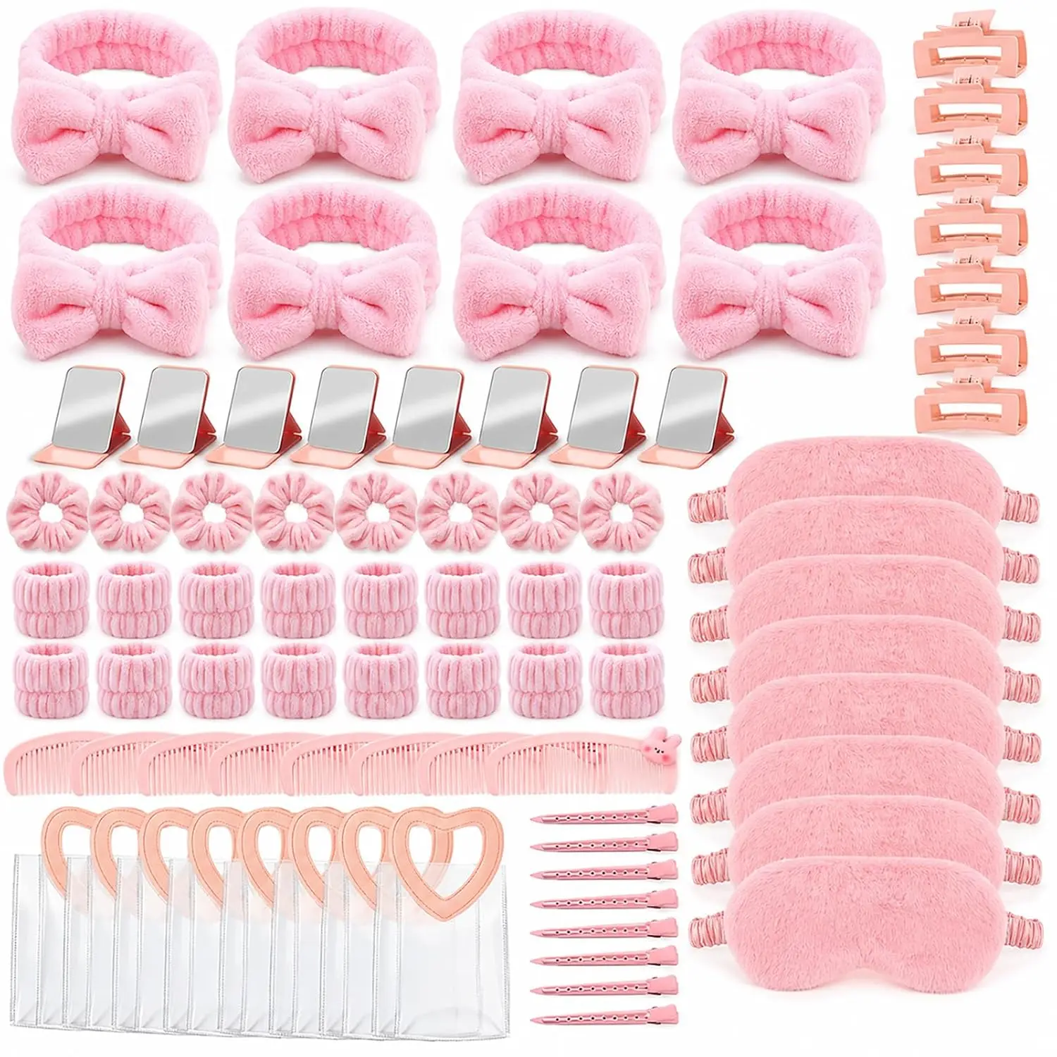 80 count  Sleepover Party Supplies for Girls,  Party Slumber Favors for Women, Headband Eye  Hair Scrunchie Wristband Hair Clips Handbag for Sleepover Favors Supplies