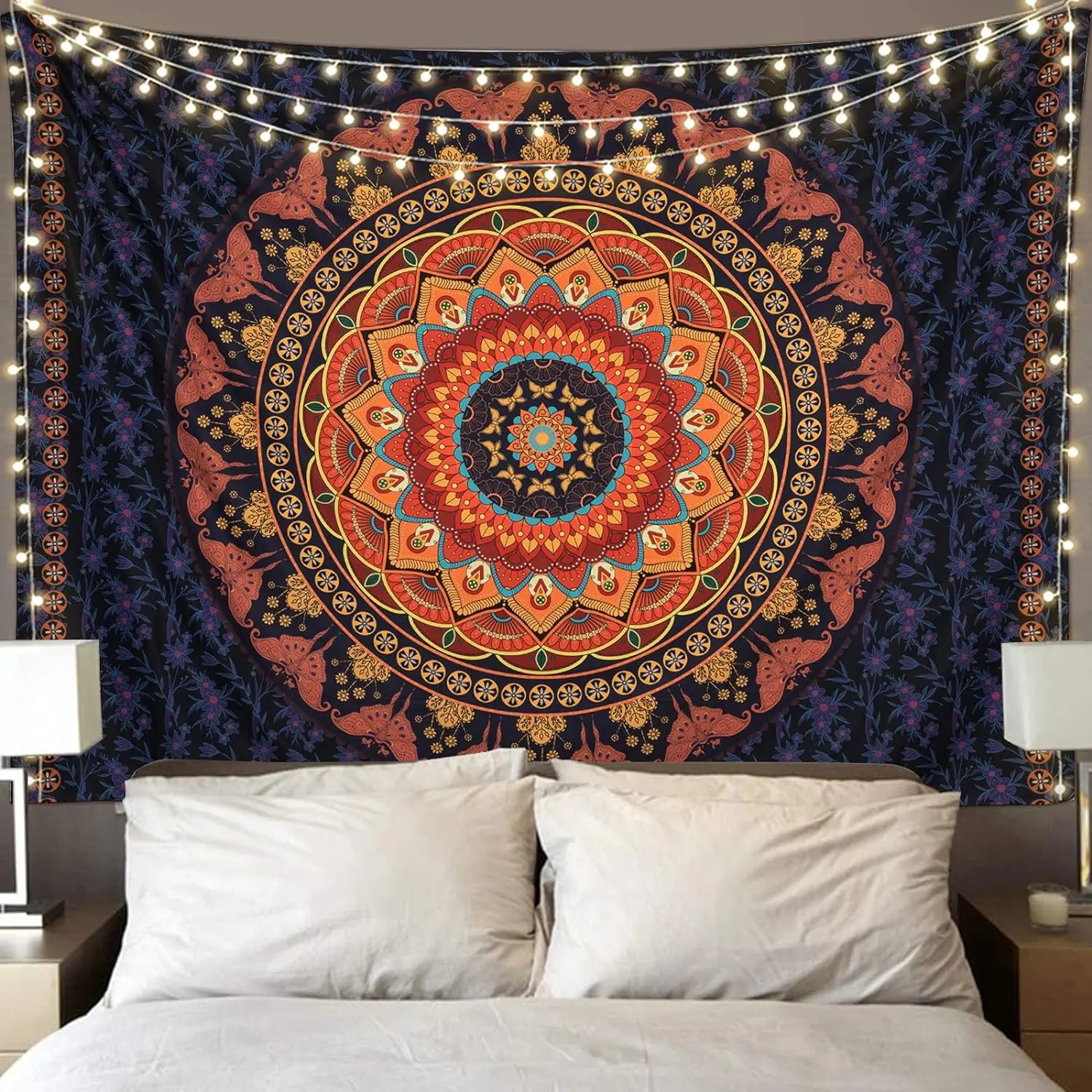 Edeesky Boho Mandala Tapestry Aesthetic Wall Hanging Psychedelic Hippie Butterfly Tapestries Vintage Wall Art Home Decor for Bedroom,Living Room,Dorm(Red)