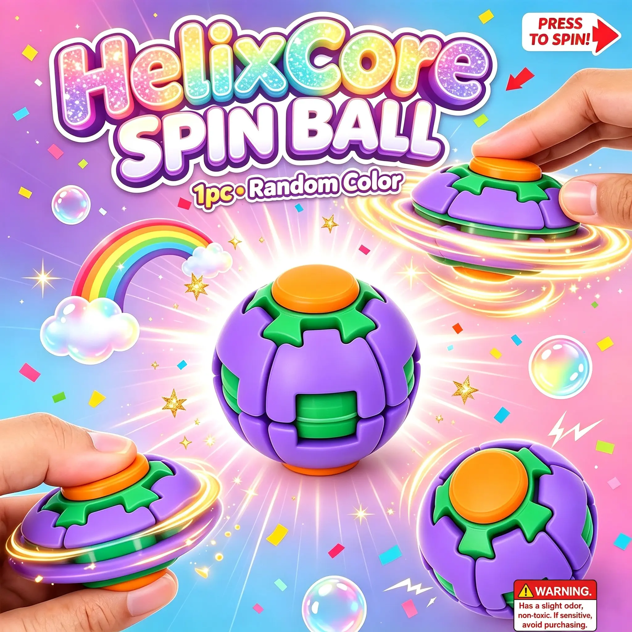 Helix Core Spin Fidget Ball, Press-to-Spin Interactive Puzzle Hand Toy, Random Color Portable Pocket Sensory Toy, Anxiety & Boredom Relief Focus Game, Travel Toy, Classroom Reward & Kids Birthday Gift