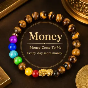 Arpurraina Feng Shui Money Attraction Bracelet, Pixiu Tiger Eye & 7 Chakra Crystal Bracelet men , Wealth Manifestation Lucky Charm, Protection Bracelet for Abundance, Prosperity, Success and Good Luck，Pi Yao，Energy, Spiritual Jewelry boho chic style