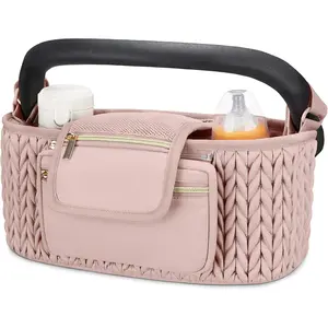 Stroller Organizer with Insulated Cup Holders, Adjustable Stroller Caddy with Detachable Phone Bag, Stroller Accessories Fits for Uppababy, Doona, Jogger, Britax (pink)