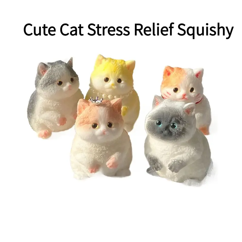 Unisex Compact Soft Texture Realistic Plump Cat Squishy Fidget Toy, Cute Kitten Hand Strengthener for Anxiety Relief, Desktop Ornament & Novelty Gift, Pvc Bag