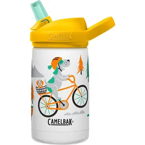 CamelBak Eddy+ Kids Insulated Stainless Steel Water Bottle with Bite Valve Straw, Leak‑Resistant Design for Everyday Hydration, 12oz, Biking Dogs