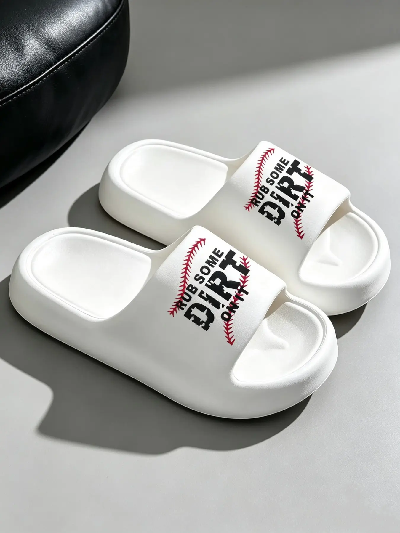 'rub Some Dirt on It' Baseball Stitch Print Unisex Slides Footwear, Non-Slip Soft Eva Sandals, Casual Beach House Slippers for Daily Wear.Runs small, wide feet please size up one size.