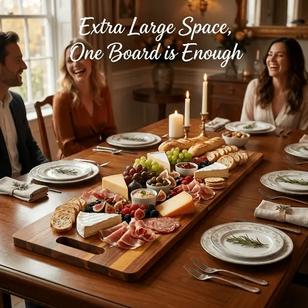 LDQ  Extra Large Acacia Wood Charcuterie Board with Handles - Extra Large Foldable Serving Tray Suitable for Cheese, Meat, Appetizers, Wooden Table Board for Parties, Housewarming Gifts, Outdoor, And Dining, Rectangular Meat Board for New Home