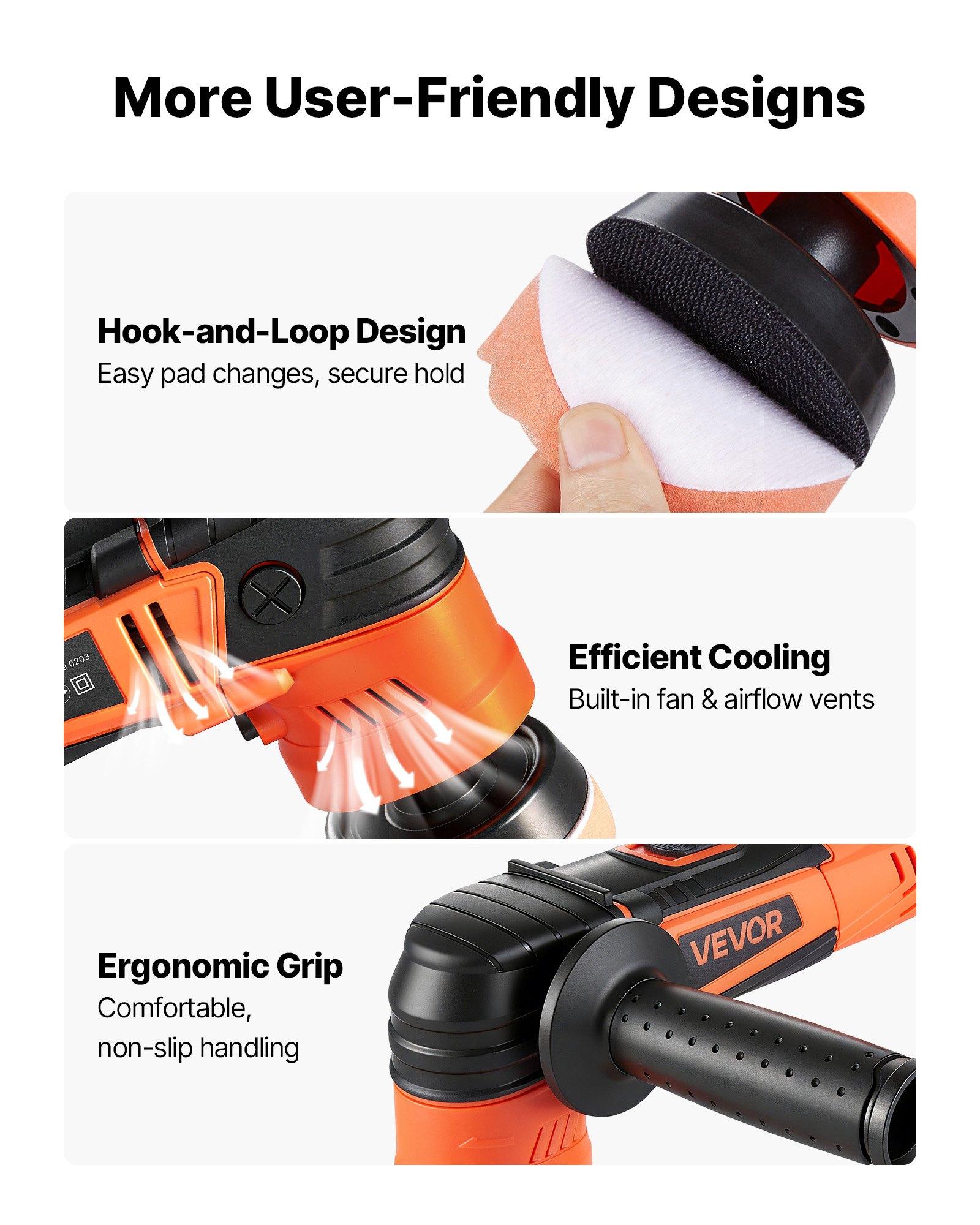 VEVOR Car Buffer Polisher, 1.2"/2"/3" Rotary Polisher Buffer, 600W 6 Variable Speeds 1000-4500RPM Car Polisher Waxer Kit for Cars Detailing, Waxing, Polishing, Scratch Removal