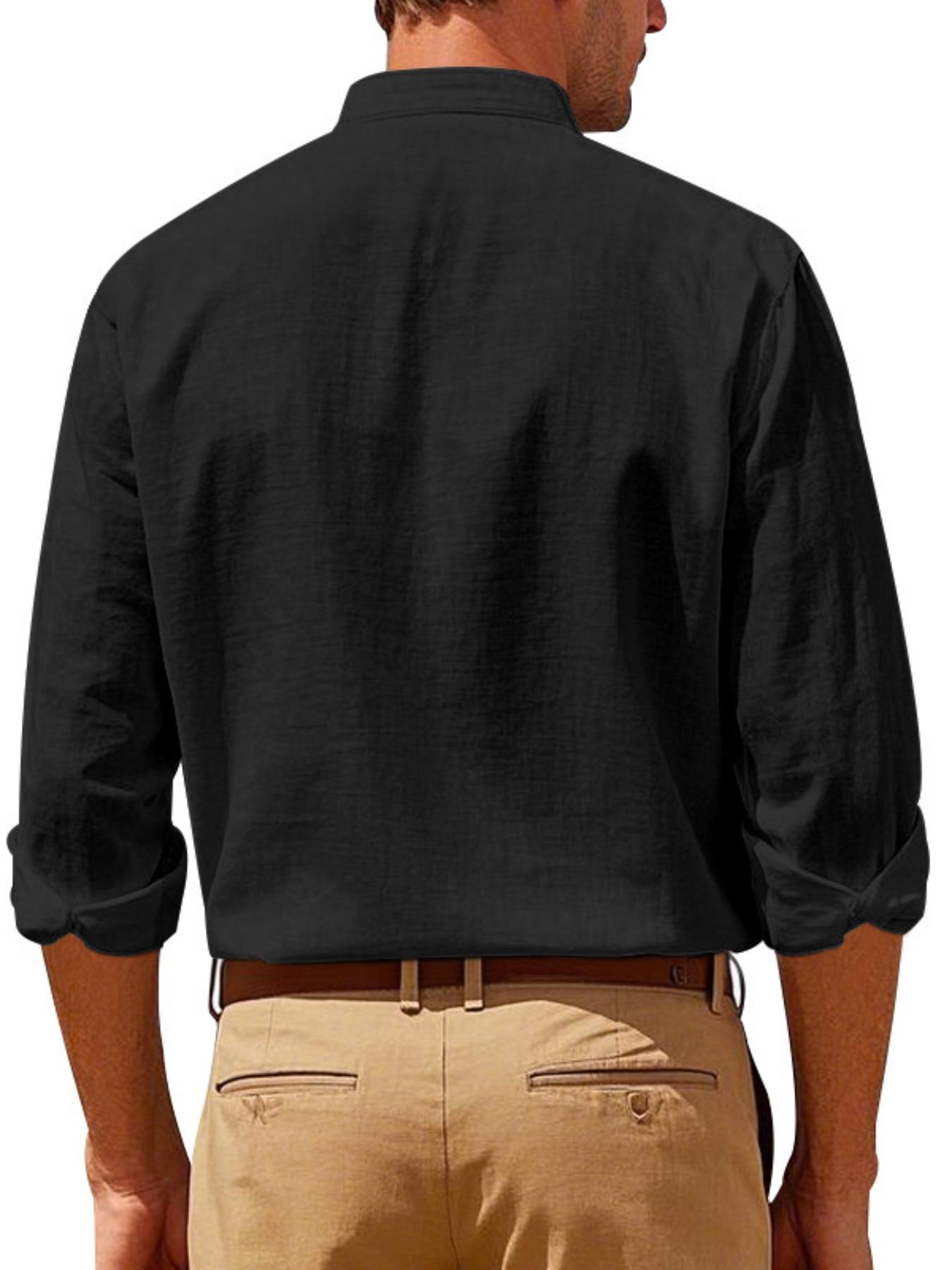 Men's Regular Fit Solid Color Linen Shirt, Casual Long Sleeve Collared Top for Daily Wear, Fashion Comfy Woven Top for Men, Button Up Top, Beige