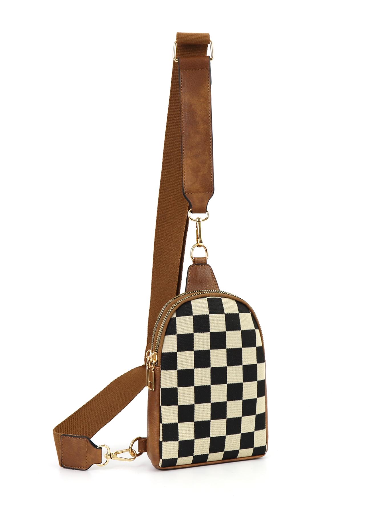 Checkered Pattern Fanny Pack, Checkered Bum Bag, Fashionable PU Leather Sling Bag for Women, Casual Versatile Zipper Crossbody Purse with Detachable Strap for Travel & Daily