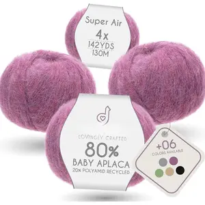 Super Air 4-Set  Alpaca - Soft and  Hand Knitting Yarn 7.05 oz/ 568 Yards - Melnage Berry