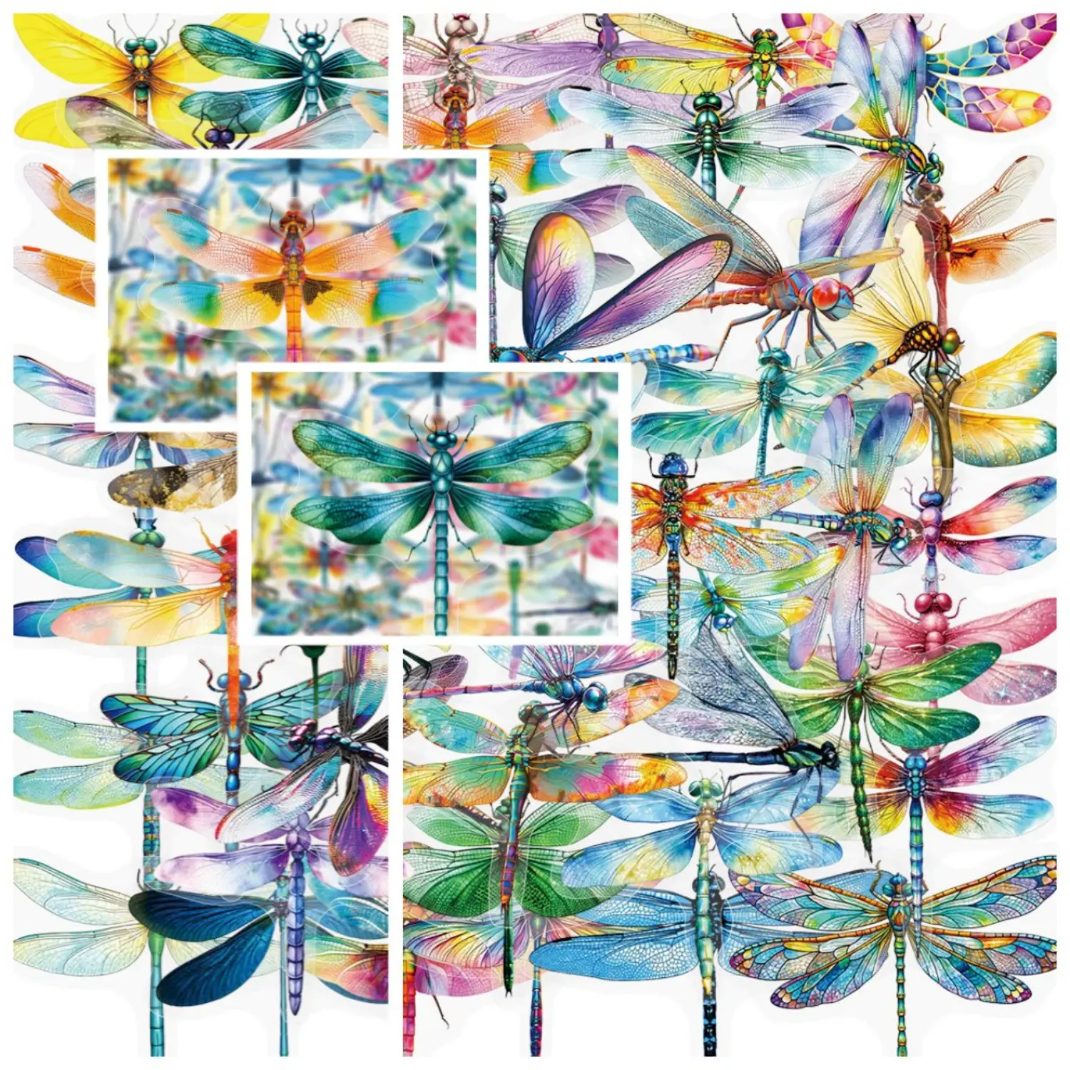 50pcs Colorful Dragonfly PET Transparent Stickers, Fun Decorative Office Stickers Suitable for Crafts and DIY Creations, Perfect for Personalized Decorations and Gift Making.