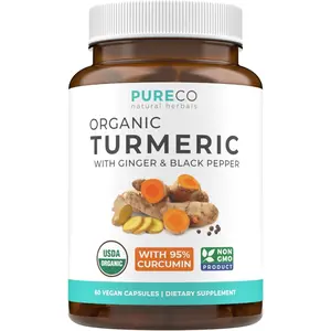 Organic Turmeric Curcumin Capsules with Ginger & Black Pepper, High Potency Vegan Non-GMO Supplement for Enhanced Absorption, 1 Month Supply