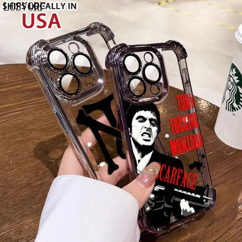 LOSVORF Film Scarface Phone Case For iPhone 16 15 14 13 12 11 Pro Max X XR XSMax 7 8 Plus Shockproof Clear Armor Cover