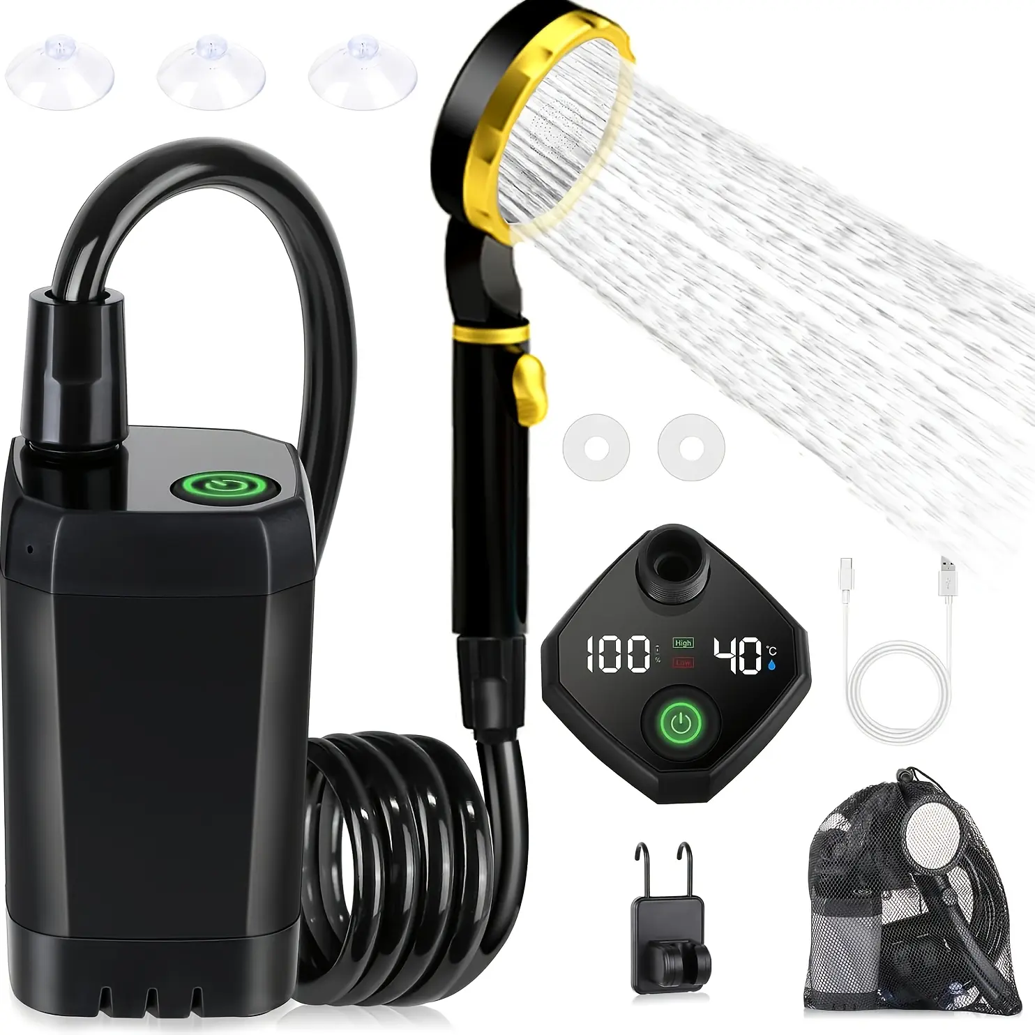 [Portable Camping Shower] Portable Camping Shower with Rechargeable Design and Smart LED Display, Suitable for Outdoor Activities Such as Hiking, Pet and Car Washing, and Watering Plants