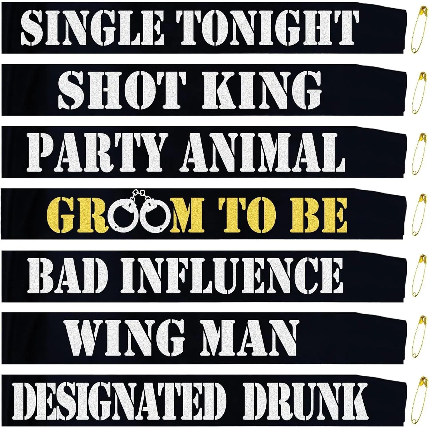 7 Pcs Bachelor Party Sashes Set - Funny Groom to Be/Team Groom/Groomsmen/Best Man Sash for Men Bachelor Bachelorette Party Accessories Favors Supplies Decorations Gifts(Black, Silver)