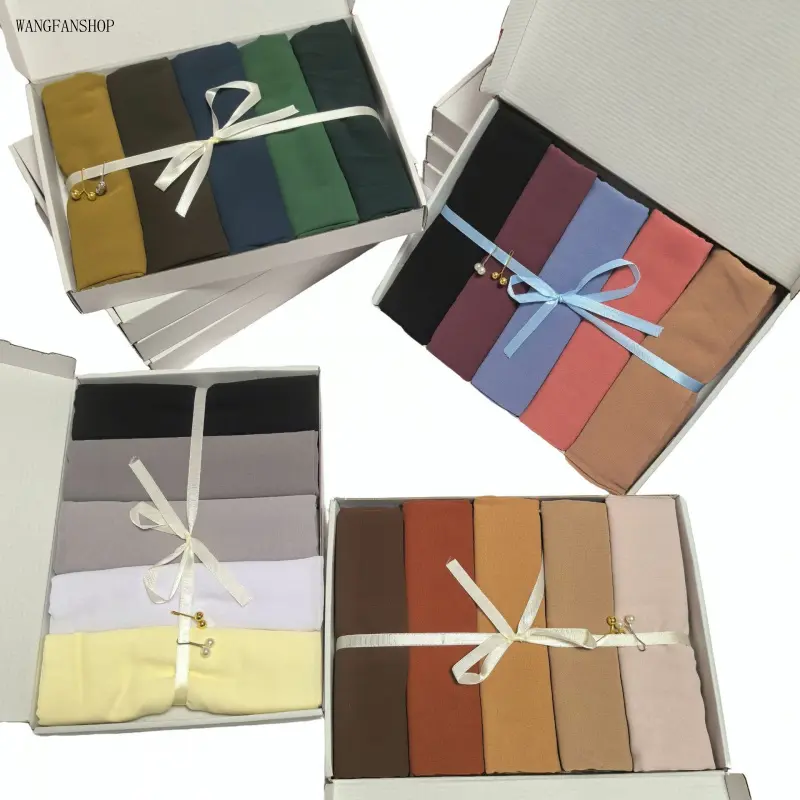 Women 5 Pack Plain Soft Long Hijab Wrap Gift Set, 175*75cm Solid Muslim Head Scarf, Lightweight Breathable Head Cover Perfect for Daily Wear Ramadan Holiday Gift For Her,shawl