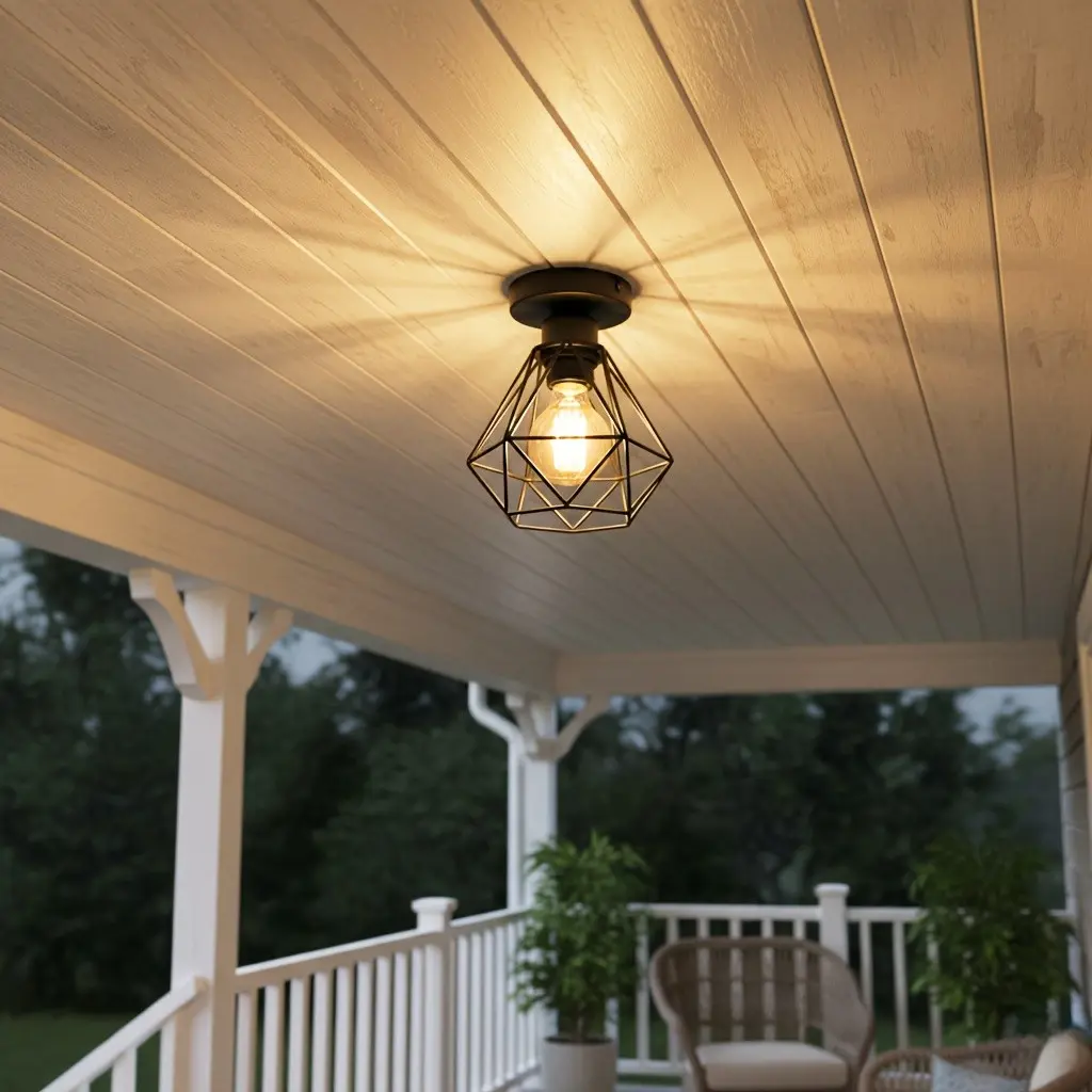 Half-Embedded Ceiling Light Fixture E27 Vintage Industrial Style Hexagonal Light, Industrial Aesthetic, Perfect for Porch, Hallway, Kitchen, Farmhouse, Energy Efficiency