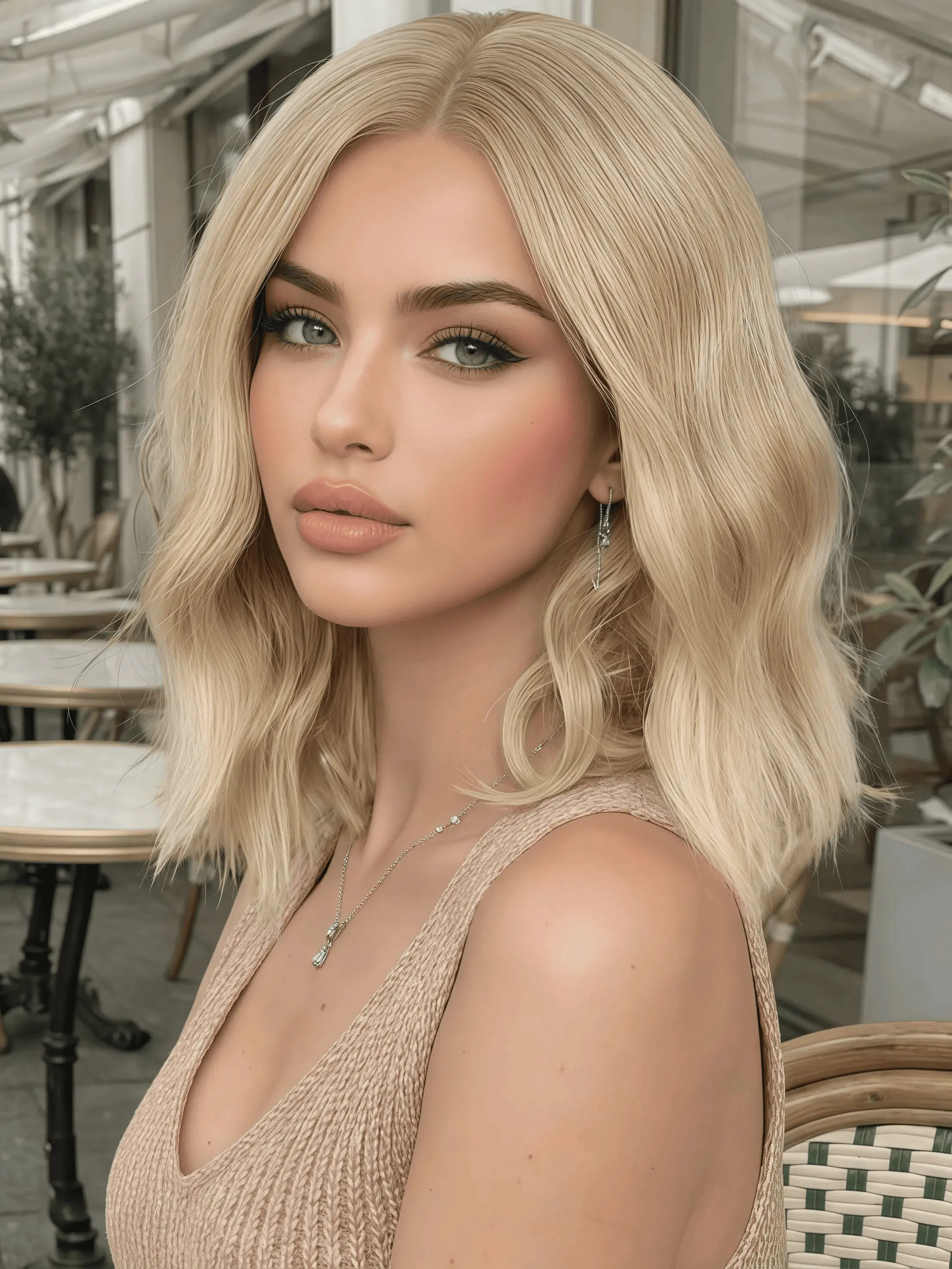 Blonde Ombre Short Wavy Bob Wig for Women - 12 Inch Shoulder Length Blonde Wig with Middle Part, Natural Looking Wavy Synthetic Hair Wigs for Daily Party Cosplay, Heat Resistant Fiber (Light Blonde) Synthetic Wavy Hairstyle