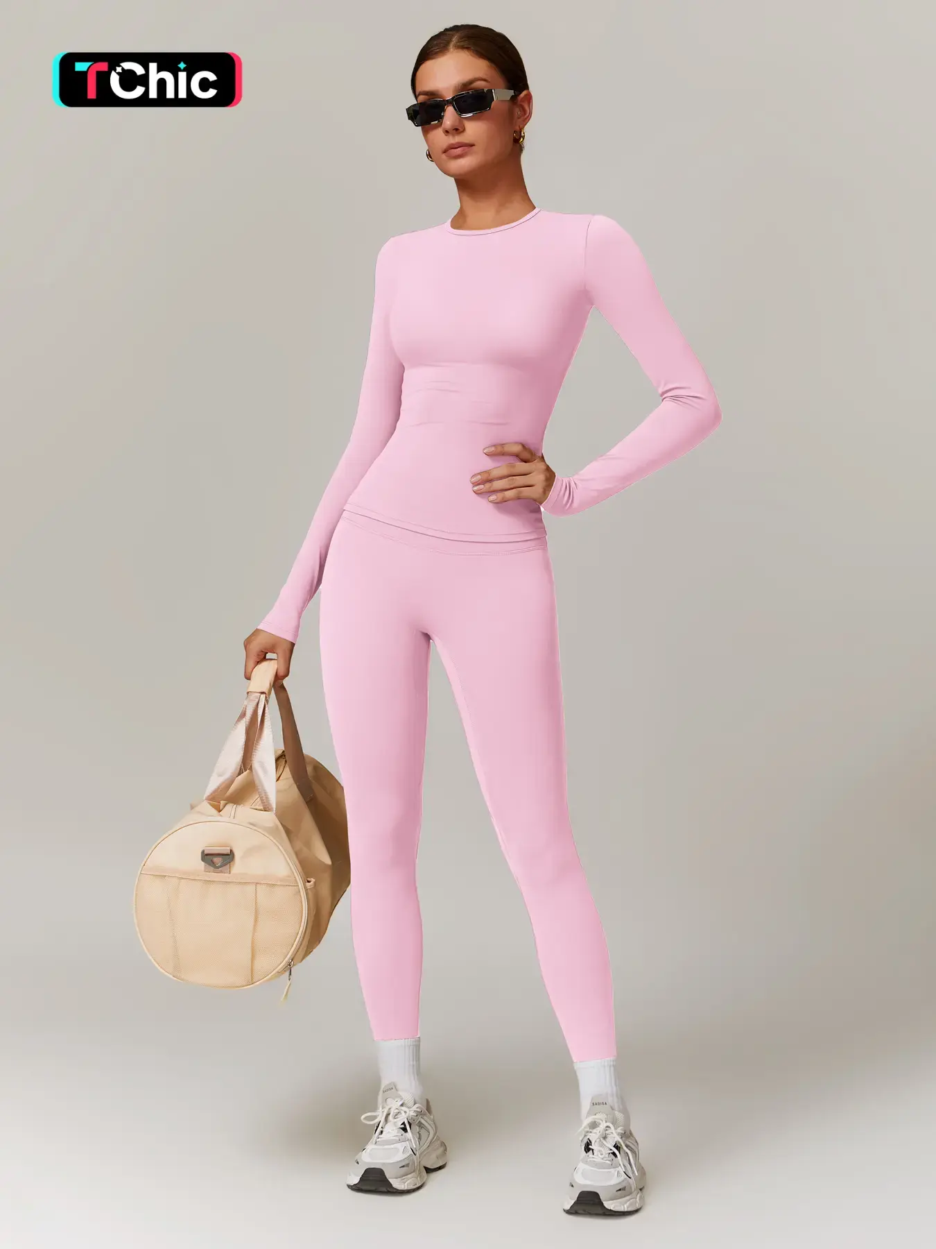 Women's Solid Long Sleeve Skinny Tee & High Waist Leggings Tracksuit Set, Workout Running Clothes, Fitness Clothes, Sporty Breathable Quick Drying Outfits, Yoga Suit for All Seasons, Quick Dry Activewear