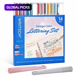 WRITECH 14ct Journaling Vintage Assorted Color Lettering Brush Markers Brush Pens Drawing Writing No Bleed Art Drawing Supplies Art Materials #GLOBAL PICKS