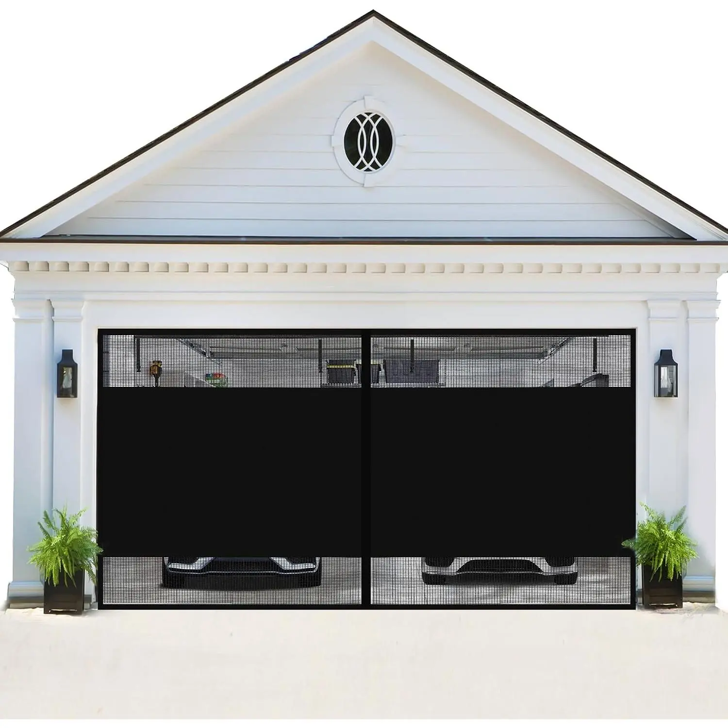 Privacy Garage Door Screen for 2 Car Garage 16x7FT, Blackout Magnetic Screen Door with Retractable Mesh&Heavy Duty Weighted Bottom, Easy Assembly&Pass for Garage/Patio (Black, 16X7FT)