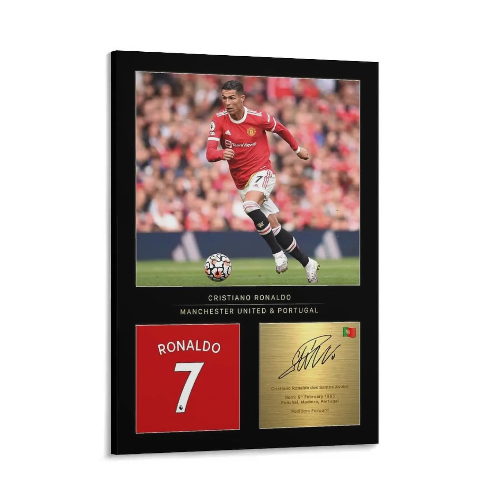 Cristiano Ronaldo Artistic Framed Canvas Wall Art Set with Reproduced Digital Signature Photo, Minimalist Hanging Decor for Room Decorations, Office Gift for Fans, Artwork