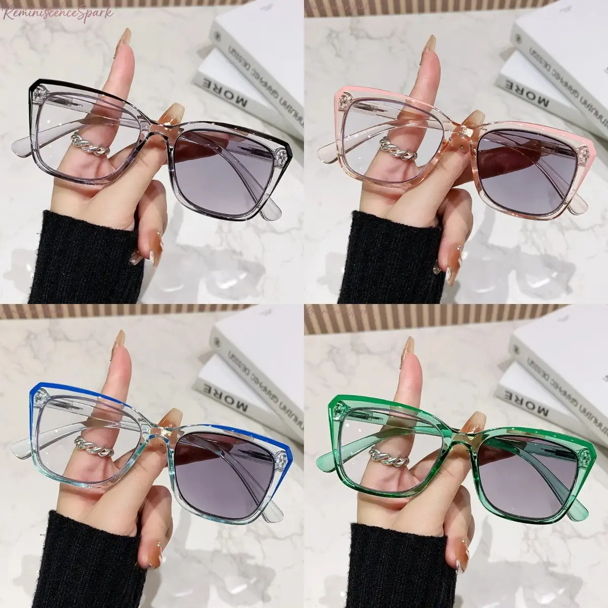 Women’s 4-Pack Lightweight Progressive Photochromic Reading Glasses - Square Light-Adaptive Lenses for Near & Far Vision, Fashion Sports Eyewear for Office Work, Outdoor Leisure