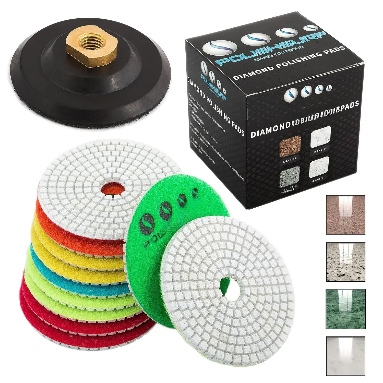 Polishing Pads 4 inch Wet/Dry Set of 11+1 Backer Pad by  | Granite Concrete Marble Polishing Kit, Stone Polishing Kit, Tile Sanding Pads, Polishing  Practices, Max Speed 5000 RPM