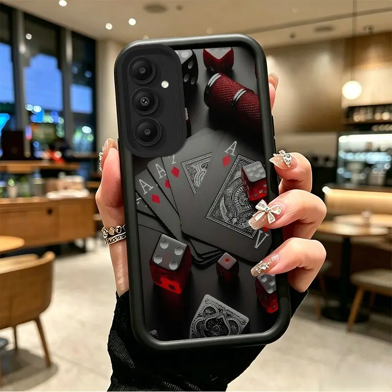 TPU Smartphone Case for Samsung GALAXY S24, S24FE, S24PLUS, S25, S25PLUS, S26, S26PLUS - Red Dice & Dark Card Poker Artwork, Celestial Eye Layered Design, Drop-Resistant Protection, Silicone Accessories, Secure Button Coverage for Mobile Devices
