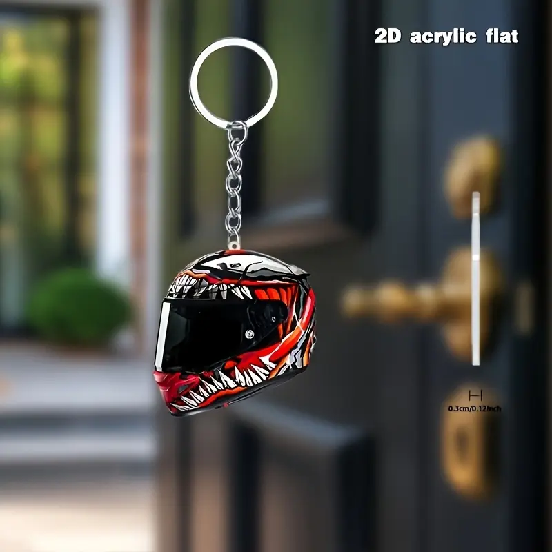 Classic Motorcycle Helmet Acrylic Keychain, Vintage Extreme Sports Pendant, Keychain For Bags And Keychain For Car Keys, Christmas Party Gift