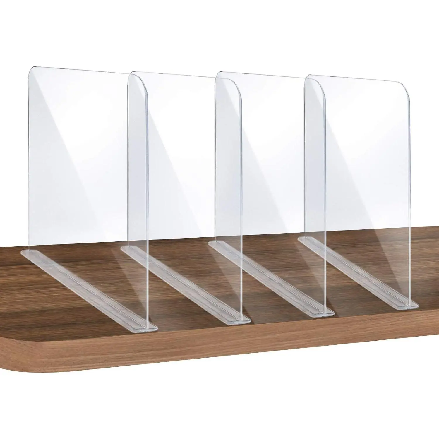 ROUFA 4Pcs Clear Acrylic Shelf Dividers, Adjustable Closet Organizer Fit Any Shelf Thickness, Multi-Purpose Wood Shelf Separators for Bedroom Kitchen Office Bathroom, 11.8''x11''