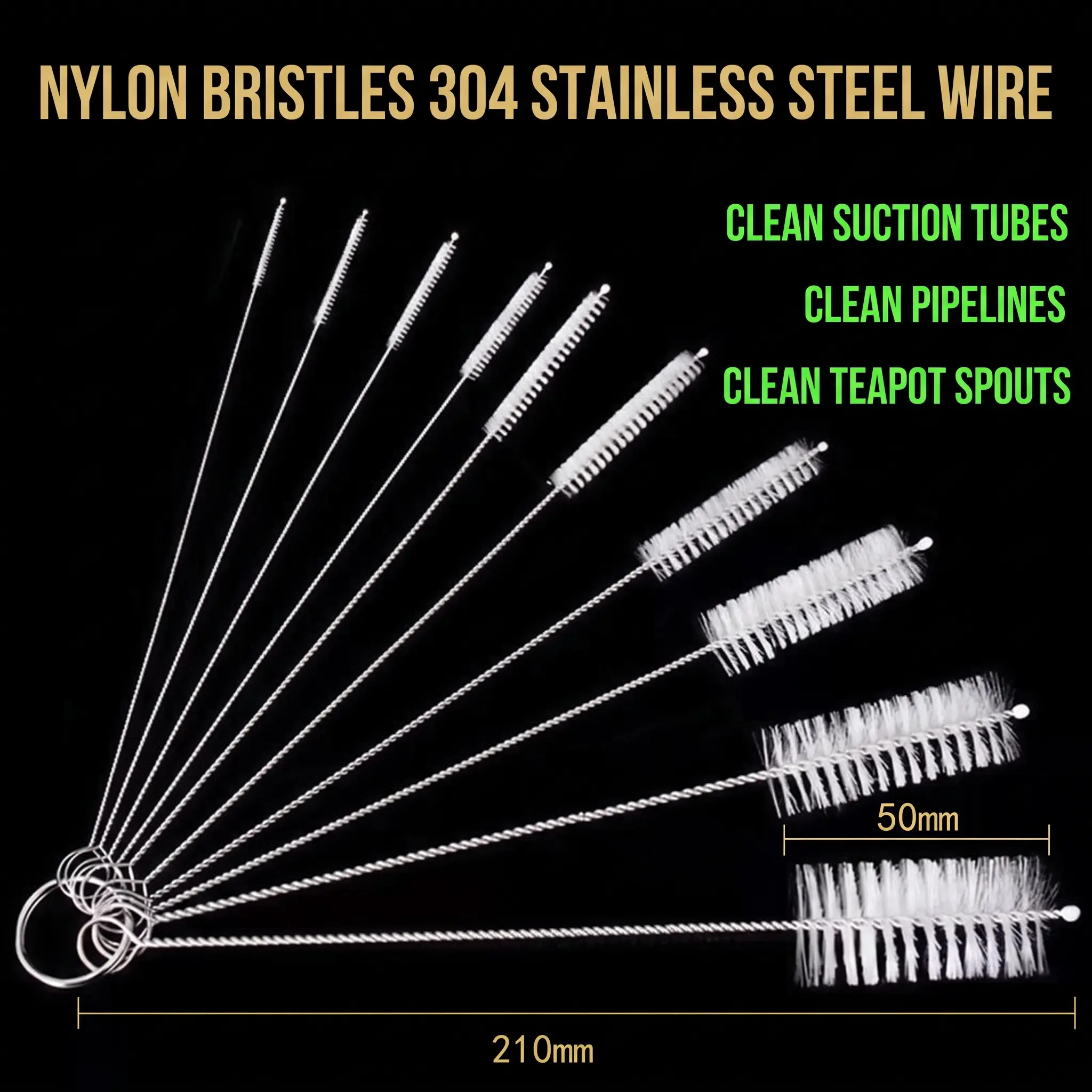 10 Pieces Stainless Steel Straw Cleaner Brush Set (8.3 Inch) - Extra Long for Tumbler, Water Bottle, Tubes, Sippy Cup-YY2