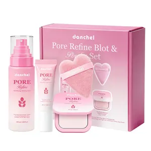 danchel Pore Refine Blot & Porefect Set, All-in-One Makeup Kit, Includes Pore-Blurring Primer, Mattifying Setting Mist & Oil-Absorbing Pressed Powder, Long-Lasting Wear for Oily & Pore-Prone Skin