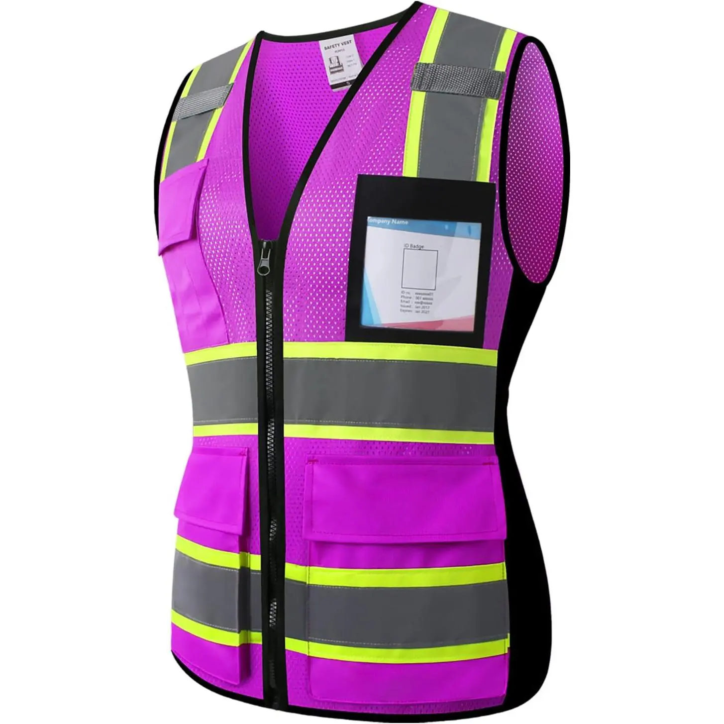 Women's High Visibility Reflective Mesh Safety Vest with 8 Pockets - Meets ANSI/ISEA Standards, Reflective Tape, Multi-Size for Outdoor Jobs (KZW-Purple, S), Ansi Standard, Polyester Clothes, Zipper, Traffic Control