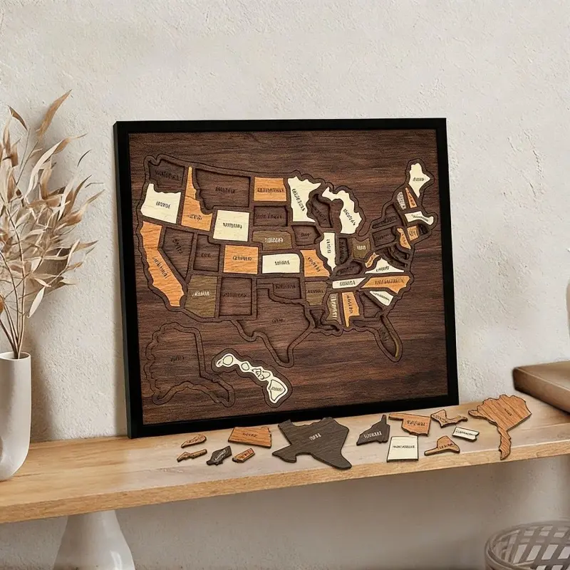 DealsForYouDays Map puzzle, Wooden puzzles, family decor, wooden U.S. travel map puzzle, anniversary gift, children's geography puzzle, or holiday gift, home decor, unique traveler gift