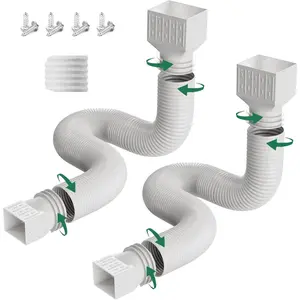 2-piece rain gutter drainage pipe extension set, upgraded flexible drainage pipe extender, used for rainwater drainage, each can be extended by 20inch to 66inch inches, with a total length of up to 10 feet after connection (white)