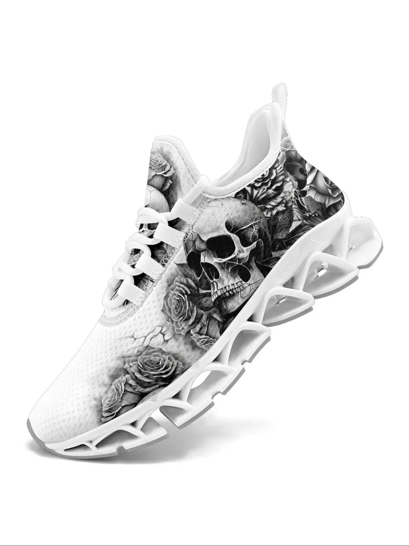 Halloween Men's Slip on Running Shoes, Blade Wide Fit Tennis Sneaker Skull Flower Designed Lightweight Comfortable Fashion Sneakers for Men, Gym Training Sport Walking Shoes Suitable for All Seasons
