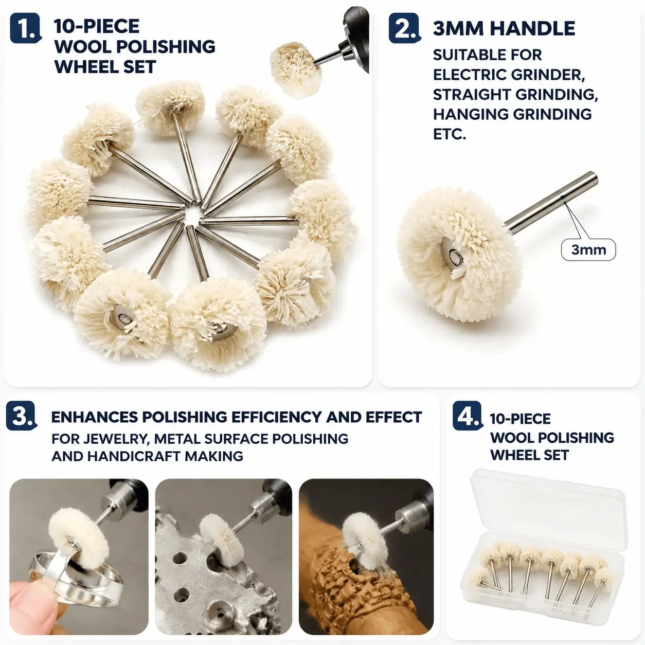 High-Density Wool Polishing Wheel Electric Tool Kit for Metal Wood Grinding Buffing Discs High-Speed Rotary Polisher Accessories DIY Craft Precision Surface Polishing Tools