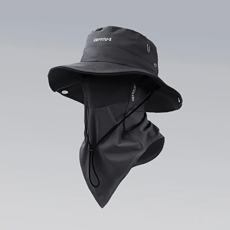 2 Sets of Outdoor Wide-Brimmed Sun Hats, Solid Color with Foldable Brim, Beach Fishing Hat, Suitable for Beach Fishing, Hiking, And Outdoor Work, Breathable, Drawstring Closure, for Men And Women, with Elastic, Breathable Mesh Face Mask to B